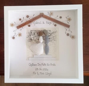 Pebble art wedding picture gift anniversary gift engagement handmade - Picture 1 of 2