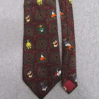 Corbata Looney Tunes Personajes de Dibujos Animados Estampado Novedad Poliéster Borgoña Foto 1 de 4