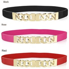 Womens Elastic Metal Waist Belt Metallic Bling Gold Plate Wide Waist Band