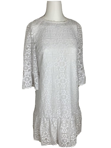 Kate Spade Fresh White Lace Crochet Flounce Shift Dress Label 2 Fit Size 8 NWT