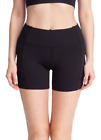 CASEI Women High Waist Yoga Shorts Side Pocket,Tummy Control Athletic Shorts
