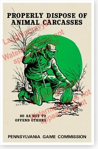 Póster retro de la Comisión de Juegos de Pensilvania de los Años 60 de eliminación de cadáveres de animales - Imagen 1 de 1