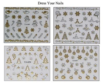DRESS YOUR NAILS NAIL STICKERS WEIHNACHTEN Nagelaufkleber 3D Weihnachten Schneemänner Weihnachtsmann Hirsche Gold + Silber selbstklebend