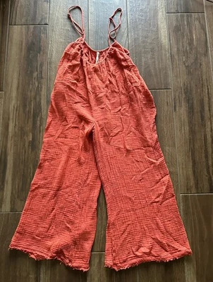 Anthropologie Small (24" Inseam) Orange Bethany Pants Jumpsuit Gauze Wide Leg - Image 1 of 4