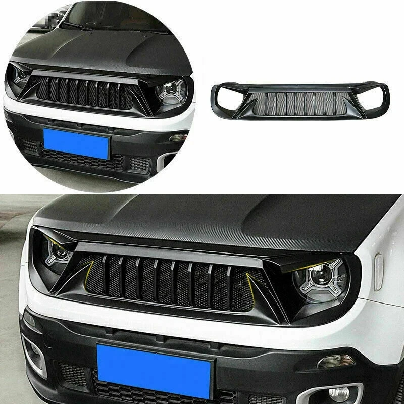 Parrilla de parachoques delantero negra para Jeep Renegade 2015-2018 capó central rejilla de malla Foto 1 de 4