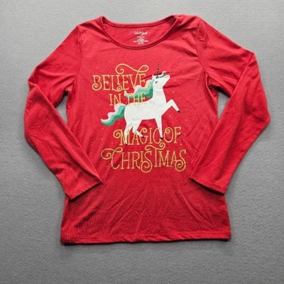 Cat & Jack Youth Girls Size XL Red Long Sleeve Sleepwear Unicorn Christmas Top - Image 1 of 4
