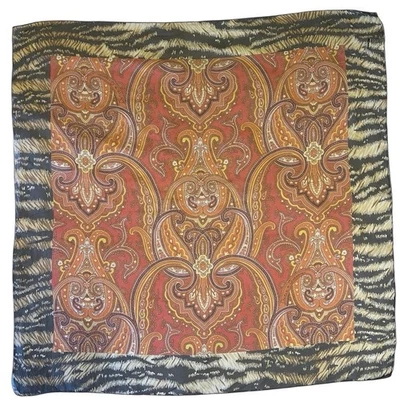 DOLCE & GABBANA Paisley Animal Print Chiffon Silk Scarf 26” x 26” Autumn Colors - Image 1 of 4