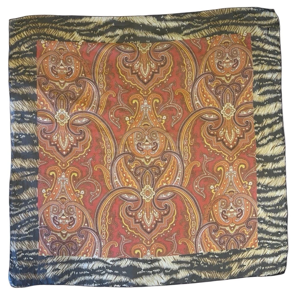 DOLCE & GABBANA Paisley Animal Print Chiffon Silk Scarf 26” x 26” Autumn Colors - Image 1 of 4
