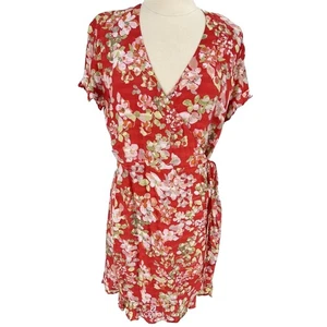 J. Jill Wickelkleid Papaya Blumen Rüschen Gr. Medium kurze Flatterärmel gefüttert - Bild 1 von 16