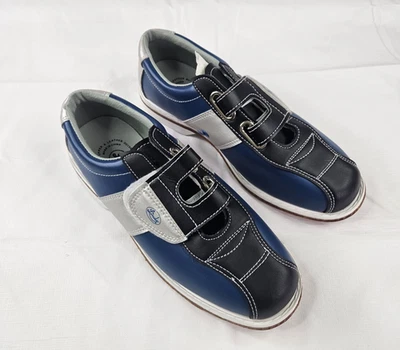 Tênis de boliche Linds Monarch couro adulto 40 azul prata gancho fecho laço novo sem etiquetas - Imagem 1 de 4