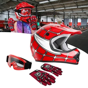 S M L XL DOT Youth Motocross Helmet with Goggles/Gloves Red Spider Net Motocross - Picture 1 of 19