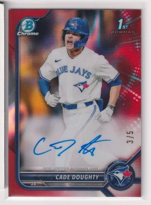 2022 Bowman Draft CADE DOUGHTY red lava refractor auto 3/5 Blue Jays - Image 1 of 3