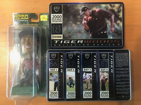 Tiger Woods 2000 PGA Bobblehead, Dozen PGA Champion Golf Balls, 2 Legends Mags Cover