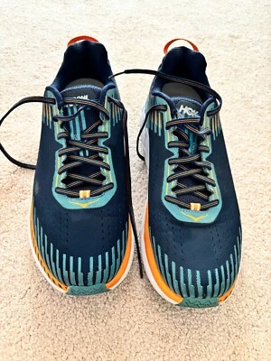 Zapatos para correr HOKA ONE ONE Clifton 5 para hombre 10,5 EE. UU. (UE 442/3) azul marino/naranja Foto 1 de 4