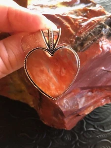 Ciondolo Cuore Avventurina Arancione Tramonto 1,5" Corda Lunetta Artigianale Sud Ovest - Foto 1 di 3