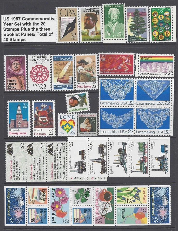 US 1987 Commemorative Year Set with 40 Stamps MNH - Image 1 of 1