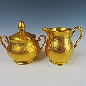 Winterling Bavaria Decorated by Wheeling, Creamer & Sugar Bowl Gold Overlay - Picture 1 of 11