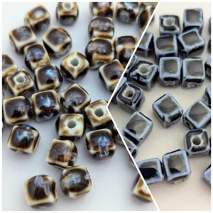 Ceramic Cube Beads, Glazed, 8mm, Blue Or Brown, Pack Of 10 - Picture 1 of 5