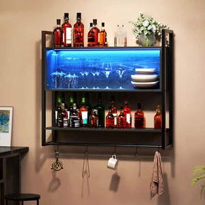 TC-HOMENY Gaming Floating Shelves LED Kitchen Wall Mounted Display Rack Shelf - Picture 1 of 14