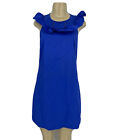 J. Crew Size 2 Women Sheath Mini Dress Ruffle Neck Royal Blue Party Ladies PR1
