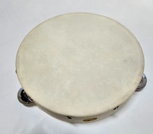 AP HAND MADE 8" WOOD FRAME TAMBOURINE w/CALF SKIN HEAD SINGLE ROW OF JINGLES - Picture 1 of 6