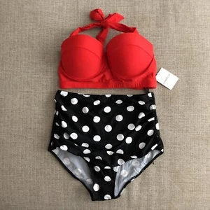 Cherry Cat Premium Two Piece Bikini Women’s Size 2XL High Waisted Underwire - Picture 1 of 8