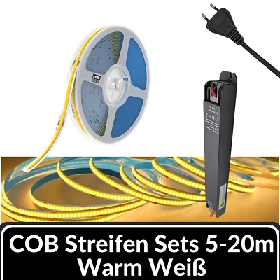 Set LED COB Streifen Band Stripe 24V 8mm Warmweiss selbstklebend Leiste 5-20M - Bild 1 von 4