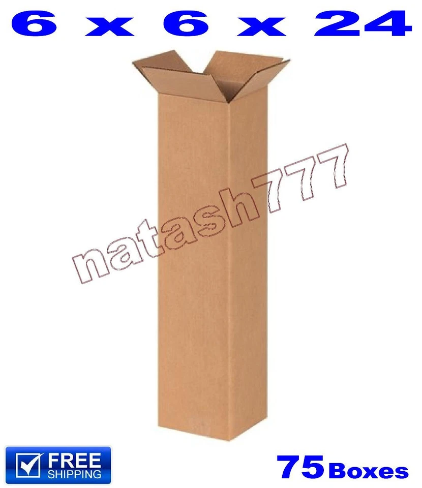75 - 6x6x24 Cardboard Boxes 32ECT Mailing Packing Shipping Corrugated Carton - Image 1 of 1