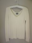 DOLCE & GABBANA Women's Ivory Ribbed Long Sleeve V Neck Career Casual Sweater M
