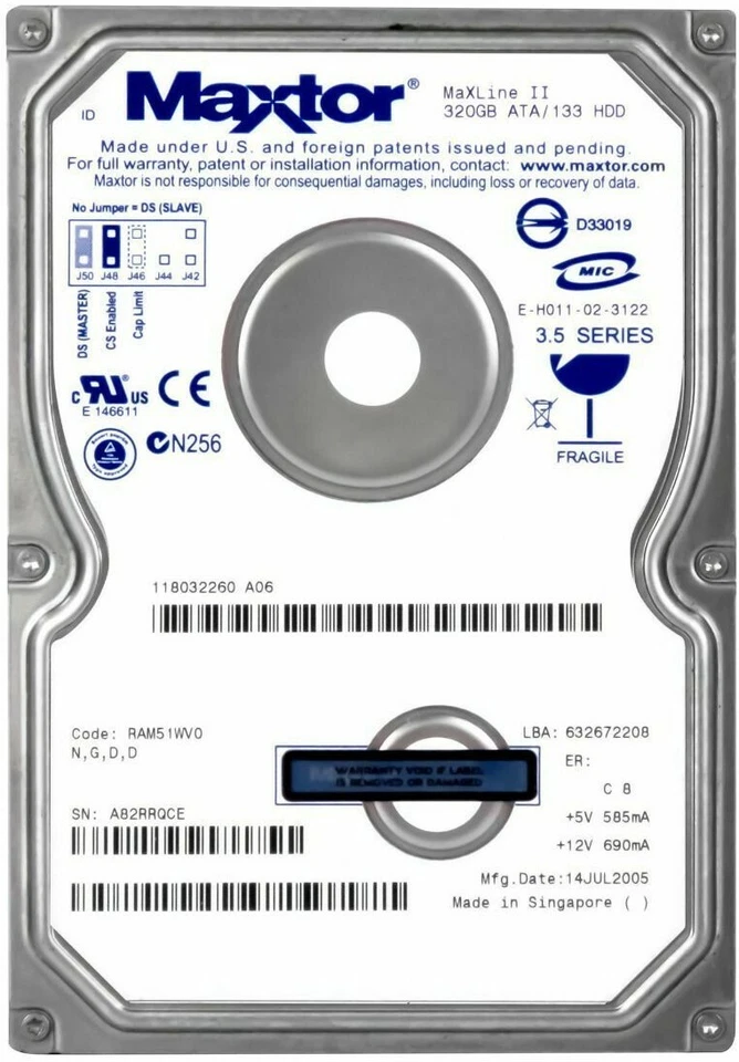 Hard Drive Maxtor Maxline II 320GB 5400U/Min 2MB Cache Ata Ide Pata 3.5'' Inch - Image 1 of 3