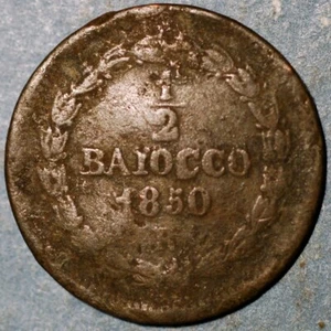 Italian States PAPAL STATES Mezzo 1/2 Baiocco 1850 KM# 1355 - Picture 1 of 2