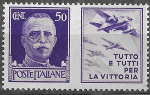 WWII WAR PROPAGANDA BRIEFMARKE 1942 ITALIEN (III) POSTFRISCH OG SS FLUGZEUG - Bild 1 von 1