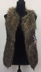 Miss london black faux fur sleeveless vest Small