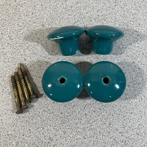 Antique Salvage Porcelain Round Brass Through 1.5 Pull Cabinet Drawer Knob Lot 2 - Picture 1 of 4
