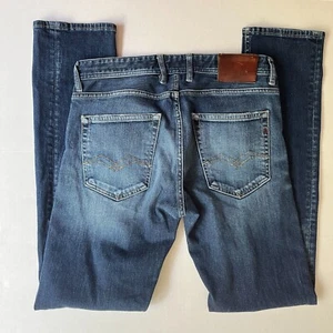 REPLAY Button Fly Jeans Mens 31x33 Selvedge Dark Blue Denim 5-Pocket Stretch - Picture 1 of 12