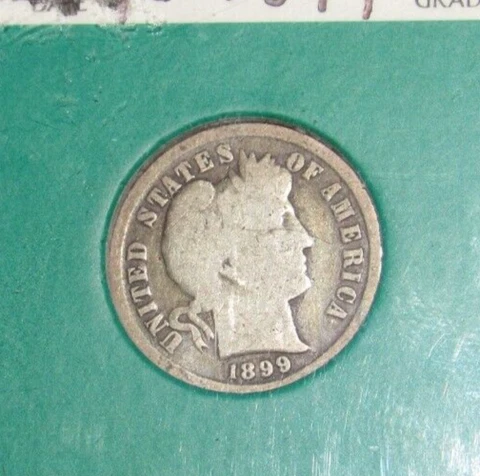 1899 p Philadelphia Mint Silver Barber Dime Good Cond. Old coin Pre WWI Cover