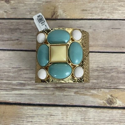 New York & Company Bracelet Bleu and White stones Gold Tone Cuff Bracelet NEW - Image 1 of 4