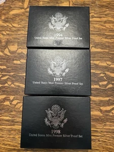 1994, 1997, And 1998 U.S. Mint Premier Silver Proof Sets With COA - Picture 1 of 5