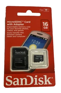 SanDisk MicroSDHC 16GB Card With Adapter New In Package - Picture 1 of 2