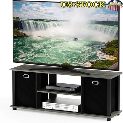 Компактная подставка для телевизора со скрытыми контейнерами для хранения небольшие пространства развлекательный центр черная - Изображение 1 из 4