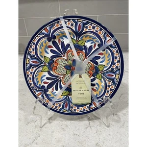 Set 4 Melamine 9” Salad Plates Artisan De Luxe Blue Orange Spanish Medallion NEW - Picture 1 of 4
