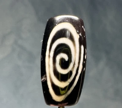 Tibetan Universal Spiral  Old Agate  Dzi Bead, Silkworm Lines, Petite Size 🔥 - Image 1 of 4