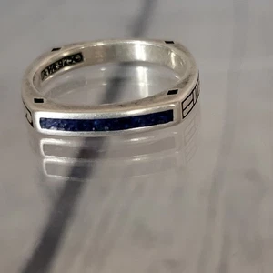 Vintage Southwestern Sterling Silver Stack Lapis  Square Band Ring Size 8.5 - Picture 1 of 5