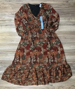 Frye Maxi Dress Brown Floral Boho Long Sleeve Women’s Size Large Flowy Style NEW - Picture 1 of 8
