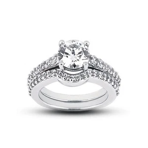 Set da sposa 1 3/4 ct F SI1 diamanti naturali rotondi 18 carati stile vintage abbinato - Foto 1 di 7