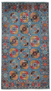 Handmade Blue Kazak Geometric Modern Design Oriental Carpet Pakistan Rug 3X5 ft - Picture 1 of 13