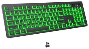 Large Print Backlit Wireless Keyboard, 2.4G Silent Wireless Light Up Keyboard... - Picture 1 of 7