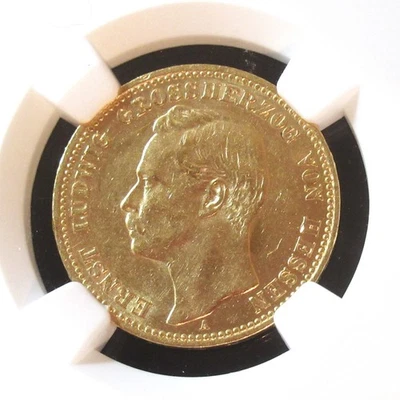 Alemania Hesse-Darmstadt 1906-A Oro 20 Marcas KM-374 NGC AU Detalles Foto 1 de 4