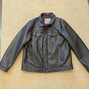 Chaqueta de camionero Levi's de cuero sintético negra XL acolchada forrada abrigo con cremallera completa para hombre - Imagen 1 de 17