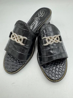 Sandalias Brighton Nola Cocodrilo Cuero Negro Sin Cordones Estilo Deslizable Talla 9M Zapatos Foto 1 de 4